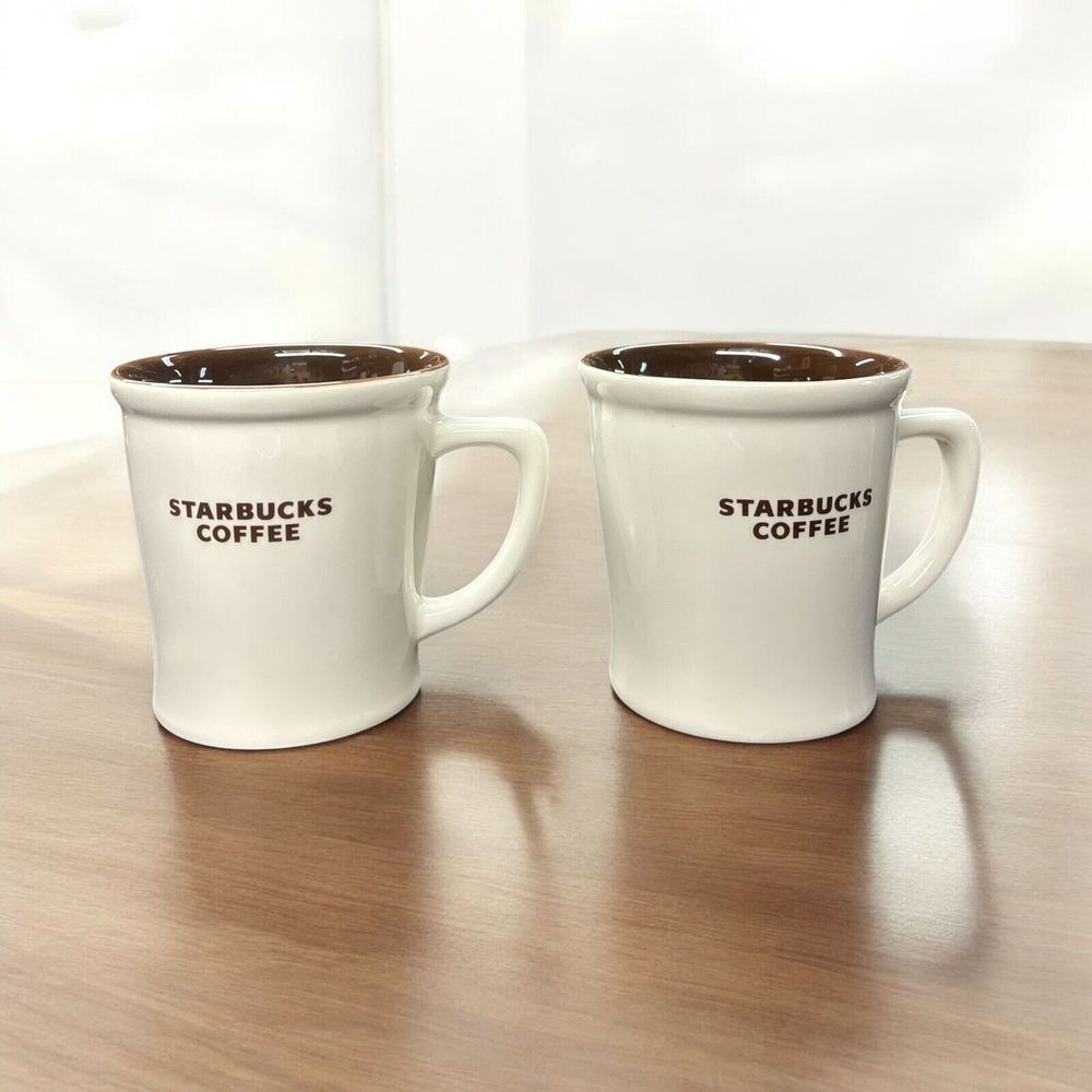 Starbucks Abbey White Brown New Bone China 2009 Coffee Tea Mugs Cups 16 oz